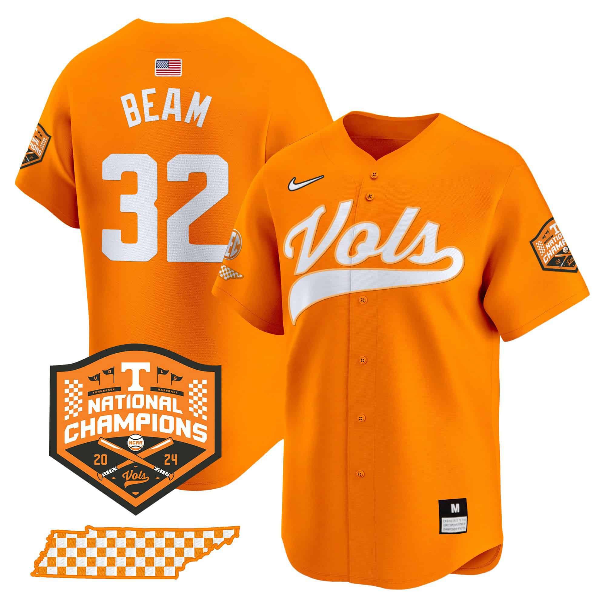 Men Tennessee Volunteers #32 Beam Orange 2024 Nike Champions Vapor Premier Limited NCAA Jersey